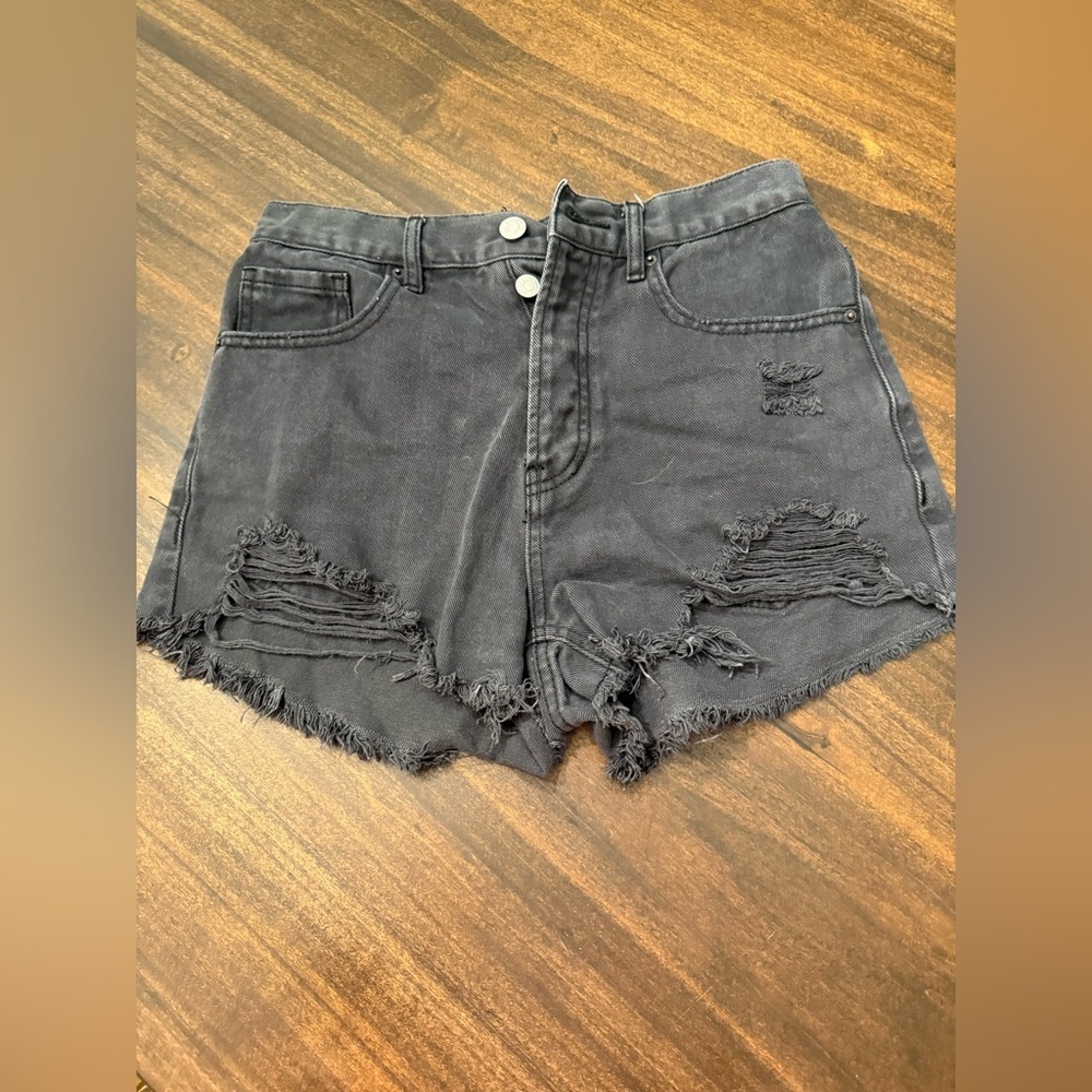 PacSun Black Distressed High-Rise Denim Shorts
